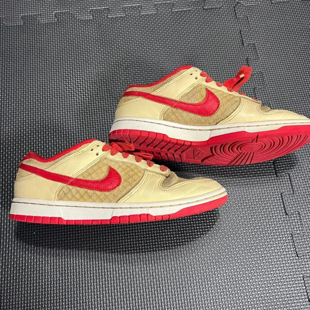 Nike Dunk Low Red & Beige Sneakers Mens Size 8 Pre-Owned - Picture 3 of 5